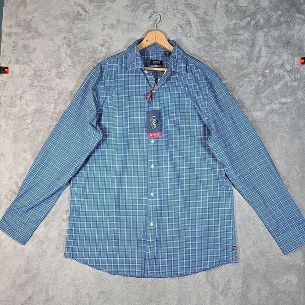 Chaps Shirt Mens Small‎ Blue Tartan Plaid Button Up Performance Gorpcore UPF 50